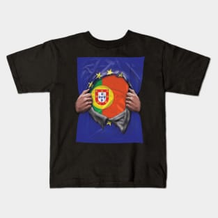 Portugal Flag European Union Flag Ripped Open - Gift for Portuguese From Portugal Kids T-Shirt